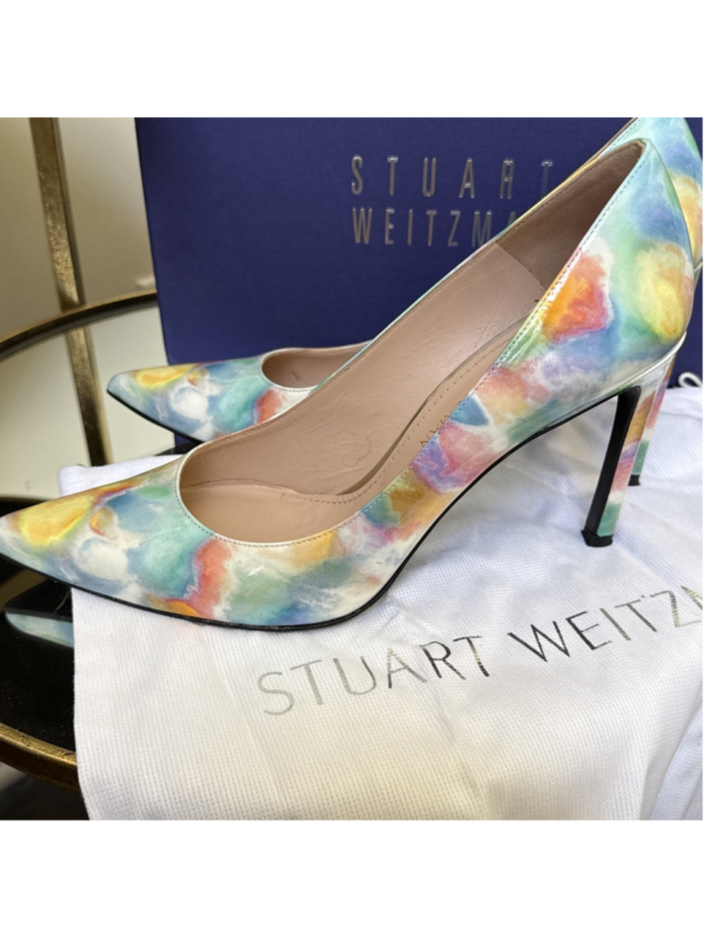 Stuart Weitzman HEIST Lake Sunflower Patent Leather Watercolor Pumps Size 9 Med - Picture 8 of 13